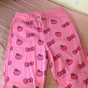 Pink Hello Kitty Jeans w/ Bow and Apple Pattern
